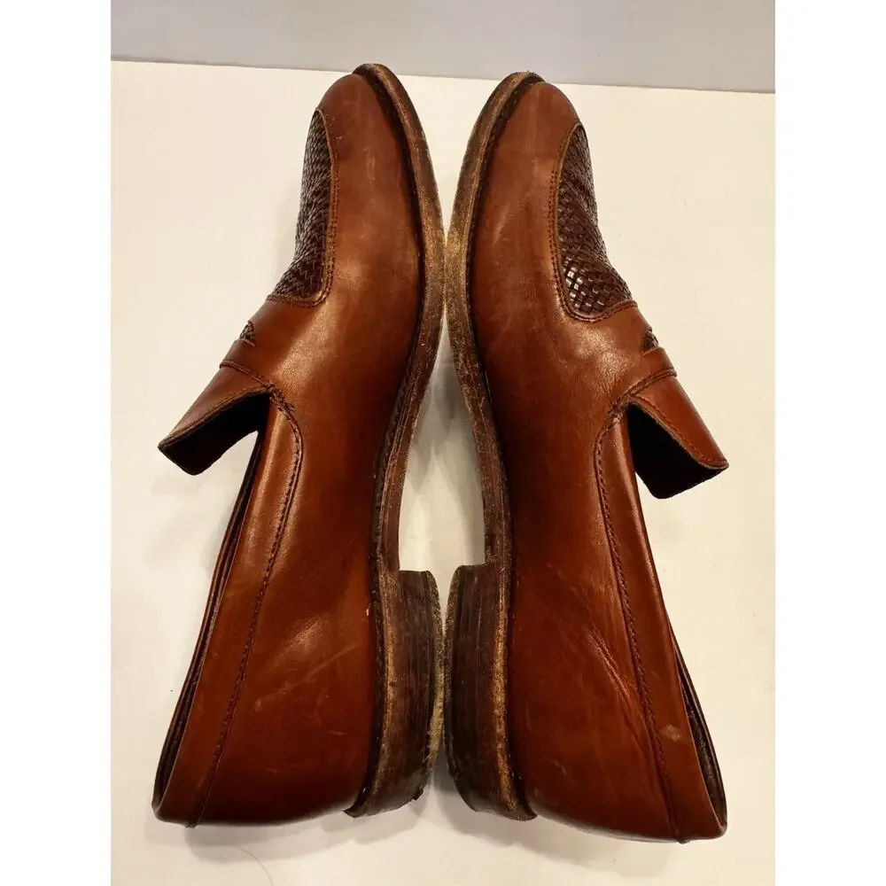 Allen Edmonds Carlsbad Loafers Brown Leather 11.5 E Slip On Woven Penny